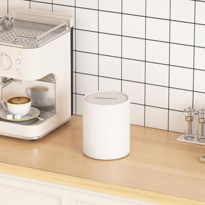 Mini Desk Trash Can with Lid for Desk,0.4 Gallon Brushed Stainless Steel Countertop Trash Can with Lid for Desktop Car Office Kitchen, Swing Top Trash Bin with a Roll of Trash Bag（White） - color: White