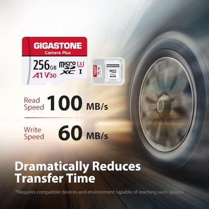 Gigastone 256GB Camera Plus Series Memory Card, Read Speed up to 100MB/s. Ideal for Full HD Video Gopro Drone Android Camera, A1 Micro SDXC Card with Mini Case and SD Adapter. - color: 256 GB