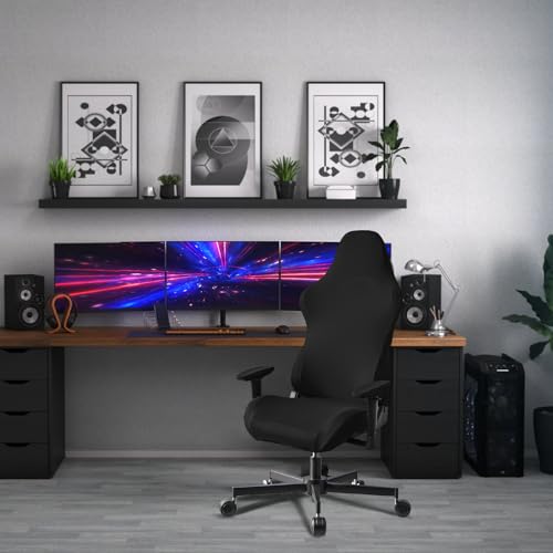 Stretch Gaming Chair Cover, Soft and Comfortable, Dust Protection, Modern Design, for Office Computer Racing Seat(Black) - color: Black