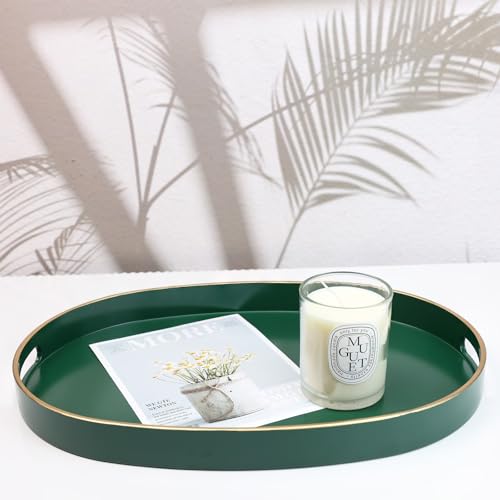 Spsyrine Dark Green Plastic Serving Tray for Ottoman, Coffee Table, Oval Decorative Tray for Entertaining, Outdoor, Living Room, Home Decor - color: Oval Dgreen, size: 15.5" x 10.6" x 1.4"