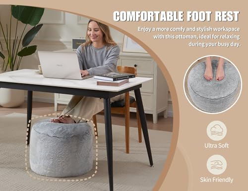 WSOFRLAC Boho Ottoman Living Room Furniture 26"x18", Large Round Ottomans Pouf Couch Foot Rest Grey Pouf Ottoman Foot Rest with Foam Chunk Filling Pouffe Ottomans Stuffed Foot Rest Poufs for Couch - color: Light Grey, size: 26"D x 26"W x 18"H