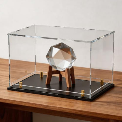 Acrylic Display Case for Collectibles, Dustproof Acrylic Box with Clear Display Elevation & Gold Risers, Large Display Case for Figures Toys Memorabilia, 13" L x 9" W x 9" H - size: 13"L x 9"W x 9"H