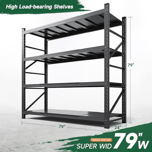 Letaya 6000LBS Storage Shelves Heavy Duty,79" W Garage Shelving Units, 4 Tier Adjustable Utility Rack Shelf,Large Metal Industrial Shelves,for Shop,Warehouse,Basement,Black (79" W x 24" D x 79" H) - color: Black, size: 79" W x 24" D x 79" H