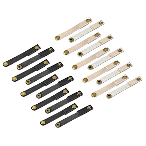 MECCANIXITY Pack of 20 Leather Cable Straps Cable Ties, Cord Organizer, Portable Cable Management for USB Cables, Headphone Wires, Black/Golden - color: Black,golden