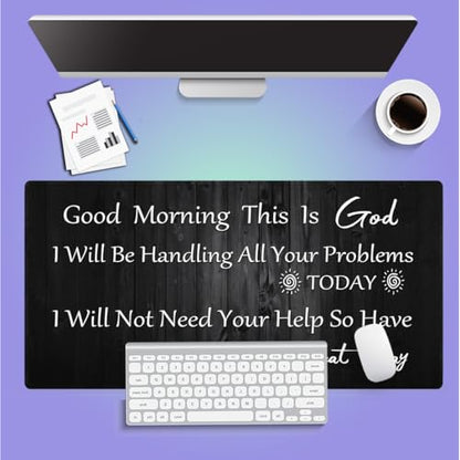 Inspirational Large Gaming Mouse Pad (31.5" x 15.8") - Good Morning This is God Motivational Quote Rustic Black Wood, Spiritual Religious Christian Bible Verse Scripture, Stitched Desk Mat - color: Christian Bible Verses Scripture