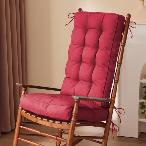 IPYNBAP Rocking Chair Cushion, Waterproof and Fade-Resistant Patio Chair Cushions, Tufted Chair Pads for Rocker Furniture, 18x18 Inch, Indoor/Outdoor Seat Cushions with Ties, Burgundy - color: Burgundy, size: 18"X18"/28"X18"