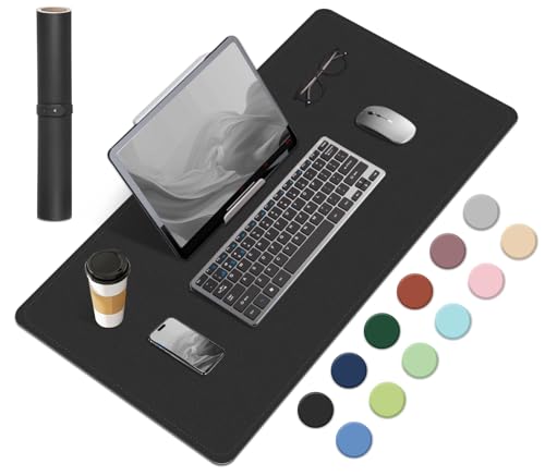 Dual-Sided Desk Pad, Natural Cork & PU Leather Mouse Pad for Desk, Desk Pad Protector, Non-Slip Desk Mat for Office and Home Work, (Black, 23.6" x 13.7") - color: Black, size: 2.2" x 2.2"