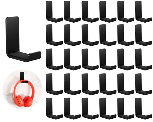 Weewooday 32 Pcs Headphone Hanger Headphone Holder Wall Hook Desk Bulk Adhesive Headset Wall Mount Stand General Purpose (Black) - color: Black
