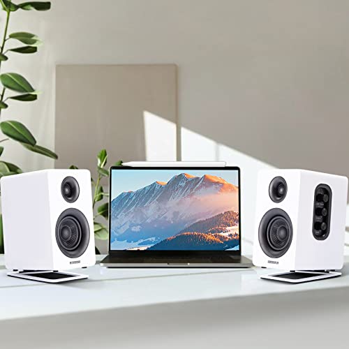 Sanyun SW601 15° Tilted Desk Speaker Stands for Compact 2''-3'' Computer PC Bookshelf Monitor Speakers, Steel Metal Base & Damping Foam Padding (Pair, White) - color: White