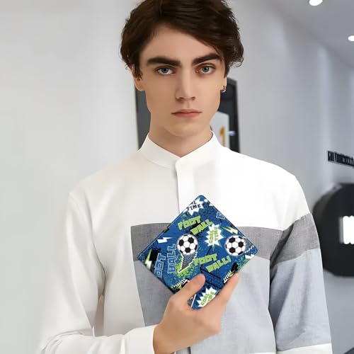 Wallet for Boys Soccer Leather Wallets Credit Id Card Cash Holder Black Rfid Blocking Zipper Cute Cool Funny Aesthetic Race Car Wallets With Coin Pocket Id Window Teen Wallets for Boys Teenager Wallet - color: ball-blue