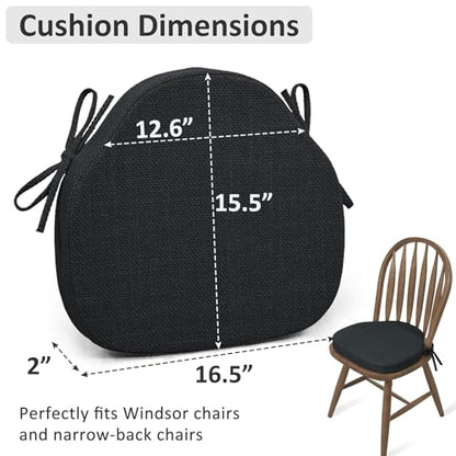 Shinnwa Kitchen Chair Cushions Set of 2, High-Resilience Foam Windsor Seat Pads, Dining Chair Cushions with Ties & Textured Cover, 2 Pack, 16.5 x 15.5 x 2, Charcoal - color: Charcoal, size: 2 Count (Pack of 1)