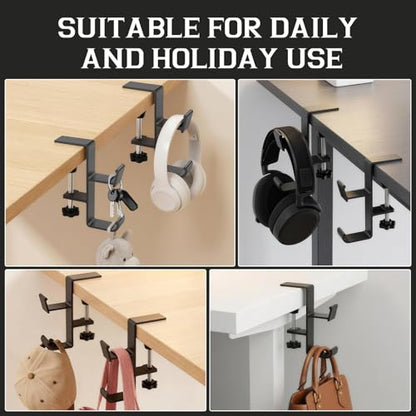 Desk Hook 6PCS, 2 in 1 Heavy Duty Purse Holder for Table, Bag Hook, No Drill Adjustable Headphone Backpack Hanger for Table & Desk