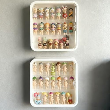 Display Case for Figures, Wall-Mounted Clear Dustproof Display Box with Magnetic Door and Shelf, Adjustable Doll Display Case for Collectibles Figurines Sonny Angels Pop Mart Mini Figures (White) - color: White