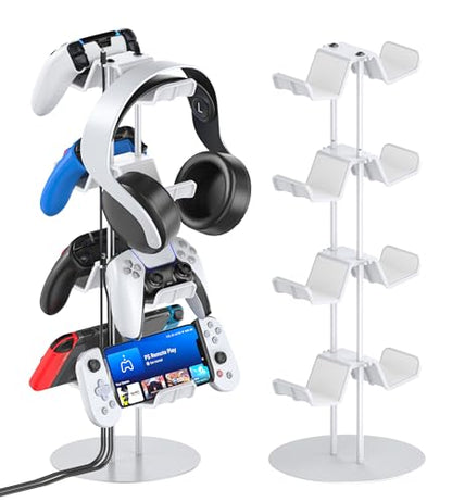 Kytok Gamer Gifts, Headset Stand 4 Tiers with Cable Organizer, Controller Stand Compatible with PS5/Xbox/Nintendo Switch/PS Portal/PS4, Headset Holder & Controller Holder - size: 4 tiers+white
