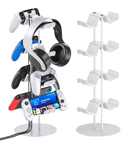 Kytok Gamer Gifts, Headset Stand 4 Tiers with Cable Organizer, Controller Stand Compatible with PS5/Xbox/Nintendo Switch/PS Portal/PS4, Headset Holder & Controller Holder - size: 4 tiers+white