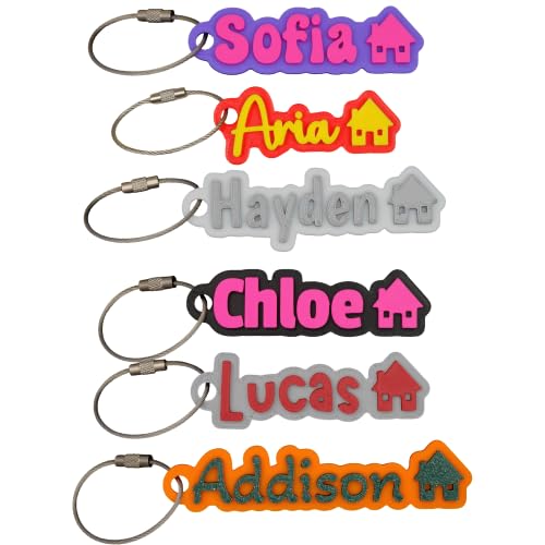 SuperFineDeesigns Bag and Water Bottle Name Tag with Cable – Custom Durable 3D Printed Name Tag Backpack & Sports Bottles - style: House