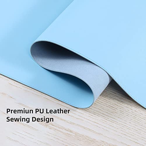 Wolaile Faux Leather Desk Pad Blotter,Waterproof Non-Slip Writing Desk Mat for Kids,36x17 in Desktop Protector Large Mouse Pad,Light Blue Office Home Table Cover - color: Baby Blue
