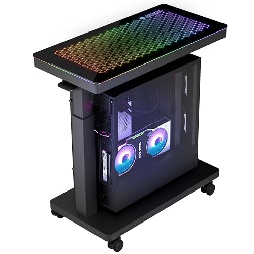EUREKA ERGONOMIC Height Adjustable Computer Tower Stand, Illuminated Glass Panel PC Stand w/RGB Lights, 2-Tier CPU Holder Cart Under Desk, PC Floor Stand for Office Gaming, APP Control - color: Mix Color Pro
