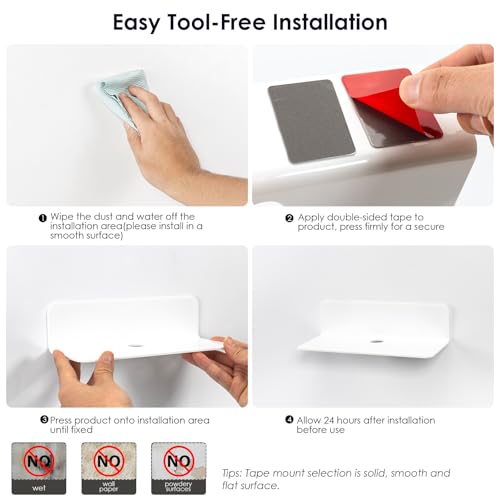 OAPRIRE White Floating Shelves Wall Mounted Set of 2 - Easily Expand Wall Space - Acrylic Hanging Shelves for Bedroom, Gaming Room, Living Room, Bathroom, Office with Cable Clips - color: White