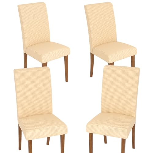 Dining Room Chair Covers,Soft Removable Washable,Dining Room Chair Covers Set of 4,Printed,Floral Pattern,Pet Friendly Furniture Protector Seat Cover,Universal Fit for Hotel - color: O-beige, size: 4PCS