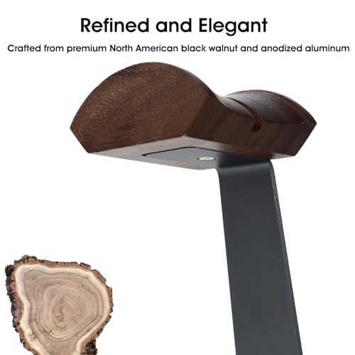 Walnut Headphone Stand, Wood Headset Stand for Desk, Gaming Headphone Holder with Storage Base Compatible with Airpod max, Bose, Razer, Sennheiser, Jabra, JBL, AKG, Grey, Vintage Gift for Men - color: Space Grey