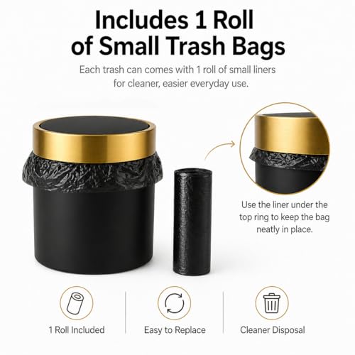 Mini Trash Can with Lid, Small Metal Desktop Trash Bin with Swing Lid, 1.5L / 0.4 Gal Countertop Waste Bin for Desk, Vanity, Bathroom, Coffee Bar and Office, Black - color: Black