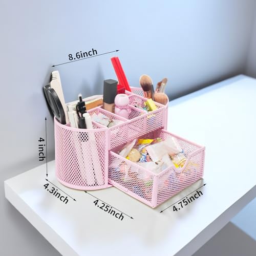 Newkita Desktop Organizer with Pencil Pen Holder and Accessories Offering 8 Compartments and 1 Drawer for Home, School and Office. (Cherry Blossom Pink) - color: pink