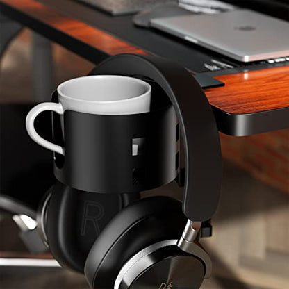 Upgraded Large Desk Cup Holder Clamp, OOKUU Anti-Spill Table Cup Holder, Metal Office & PC Gaming Desk Accessories, Compatible with Universal Cup, Bottles, Pencil Holder (Black) - color: Black, size: 1 Pack, 3.95 inch