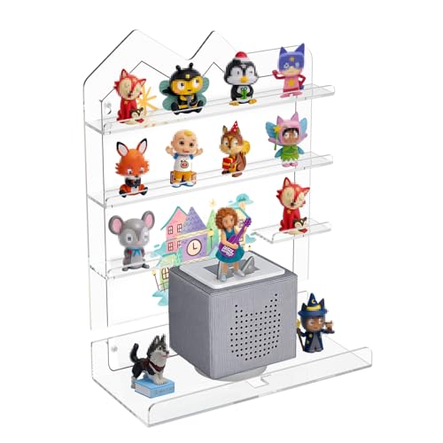 NIUBEE Tonies Shelf Non-Magnetic, Clear Acrylic Wall Mount Floating Shelf, Tonies Storage with Anti-Fall Lip and Charging Cable Hole for Toniebox,for Kids Bedroom Playroom Decor - color: Clear