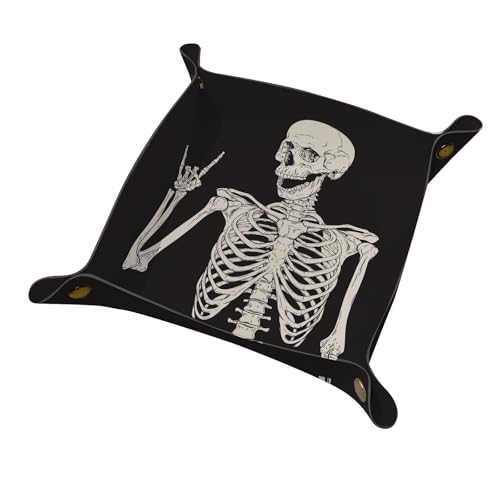 PU Leather Jewelry Valet Tray, Portable Catchall Tray for Keys, Wallet, Watch,Travel Jewelry Tray Organizer for Nightstand Desk Entryway Home Decor Gift for Women Men Rock Skull - color: Rock Skull