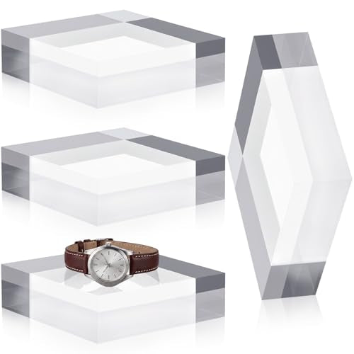 Qunclay 4 Pcs 6 x 6 x 2 Inches Acrylic Square Display Block Clear Polished Acrylic Cubes Jewelry Display Stand for Jewelry Ring Showcase Holder Base Collections - size: 6 x 6 x 2 inches