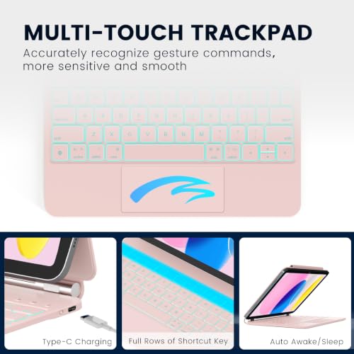 RAYMCRAFT for iPad 11th(A16, 2025)/10th Generation Case with Keyboard, Magic Keyboard 2022, Springy Backlit Keys, Stain-Resistant Surface, Multi-Touch Trackpad, Pink - color: Pink