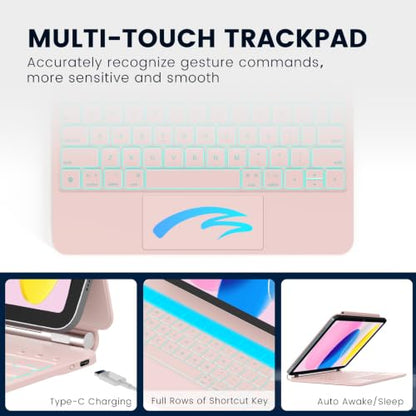 RAYMCRAFT for iPad 11th(A16, 2025)/10th Generation Case with Keyboard, Magic Keyboard 2022, Springy Backlit Keys, Stain-Resistant Surface, Multi-Touch Trackpad, Pink - color: Pink