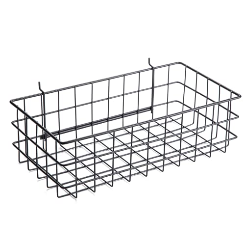 Pegboard Basket Size L, Black - Hooks to Any Peg Board - Square Style Wire Shelf Baskets - Organize Tools, Workbench, Accessories, Garage Storage - Wall Organizer Attachments - size: Large