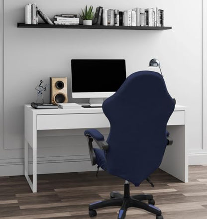 Gaming Chair Cover Set with Armrest Covers, Stretch Ruffled Slipcover for Racing Office Computer Reclining Chairs (Navy) - color: Navy