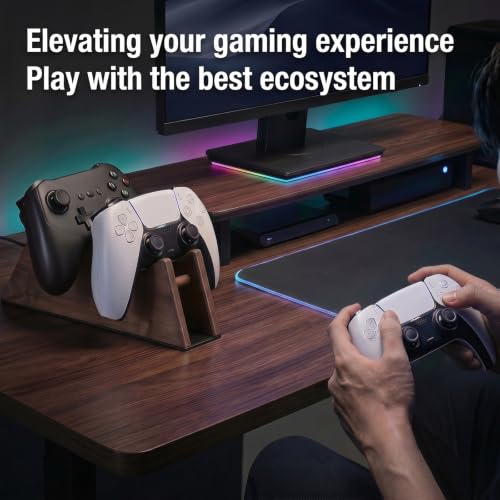 Solid Wood Controller Stand - Dual Gaming Controller Holder for Desk, Fits Xbox Series X/S, Xbox One, PS5, Switch Pro - Gamer Gift for Men
