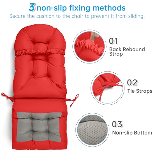 Adirondack Chair Cushion Tufted Waterproof Outdoor Rocking Chair Cushions with Ties Anti-Slip High Back Patio Chair Cushions for Patio Furniture Cushions - color: Red