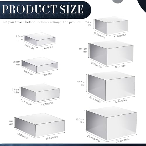 Geelin 8 Pack Acrylic Buffet Risers - 3 to 10 Inch Decorative Cube Boxes, Display Stands with Hollow Bottoms for Food Jewelry Table Display Supplies(Silver,Flat) - color: Silver, style: Flat