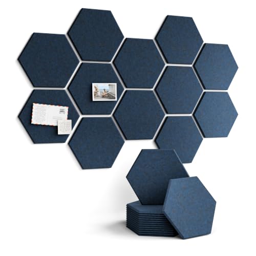 Fluxynara Hexagon Cork Board Alternative for Walls Decor-12-Pack Felt Bulletin Board Tiles,with 70 Adhesive Tabs for Office,Classrooms & Home Pin Board Felt Board-Carbon Blue - color: Carbon Blue-1, size: 12-Pack