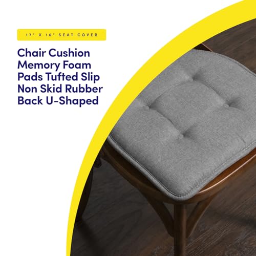 Sweet Home Collection Chair Cushion Memory Foam Pads Tufted Slip Non Skid Rubber Back U-Shaped 17" x 16" Seat Cover, 2 Count (Pack of 2), Grey - color: Gray, size: 4 Pack, style: Foam Pads