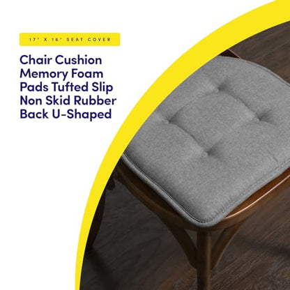 Sweet Home Collection Chair Cushion Memory Foam Pads Tufted Slip Non Skid Rubber Back U-Shaped 17" x 16" Seat Cover, 2 Count (Pack of 2), Grey - color: Gray, size: 4 Pack, style: Foam Pads