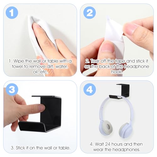 2 Pcs Headphones Hook Under-Desk Desk Headphone Hanger with Strong Adhesive Tape Gaming Headphones Stand Hanger Desk Mount for Most Headphone Women Men Gifts Black 3.54 × 1.77 × 2.36 Inches
