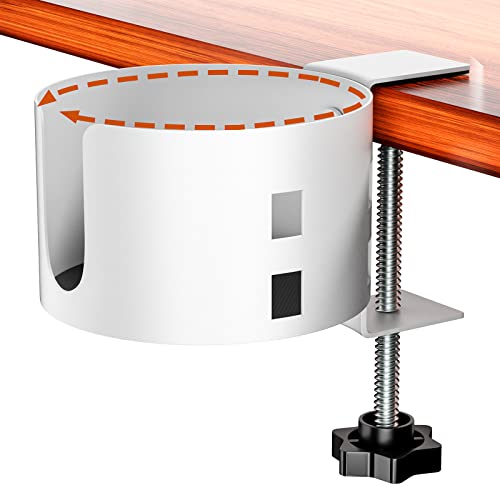 Upgraded Large Desk Cup Holder Clamp, Anti-Spill Cup Holder for Table, Durable 5 Adjustable Directions, Metal Office & PC Gaming Desk Accessories, Enough to Hold Coffee Cups, Water Bottles, White - color: White, size: 1 Pack, 3.95 inch