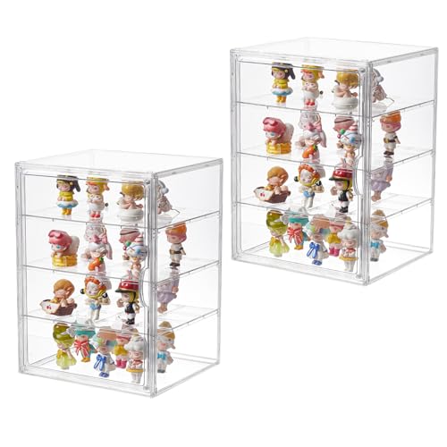 4 Tiers Clear Acrylic Display Case, Plastic Storage Bins with 3 Adjustable Divider and Magnetic Door,Stackable Display Box for Figures Showcase (XXL-4 Tier-2 Pack) - size: XXL-4 Tier-2 Pack