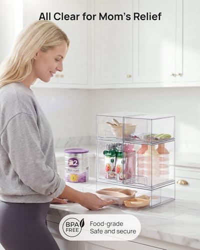 Vtopmart Stackable Storage Drawers Set of 9, Clear Plastic Organizer Bins for Baby Bottle, Beauty Supplies Storage, Ideal for Kichen Countertop, Vanity, Bathroom, Cabinet, Pantry Organization - style: 6 Small+2 High+1 Wide
