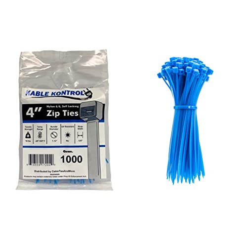 Kable Kontrol Blue Zip Ties 4 Inch 1000 Pcs, 18 Lbs Tensile Strength, Self-locking Nylon Colored Cable Ties Wire Wraps for Indoor or Outdoor Use - color: Blue, size: 4" - 18 Lbs - 1000 Pcs