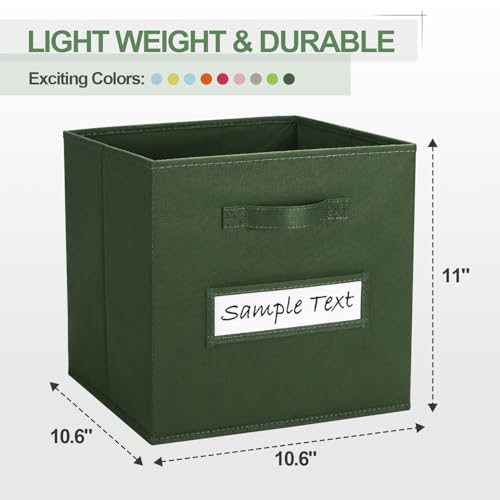 11x11 storage cube bins (Set of 10) Foldable Fabric storage cubes with 10 Labels Window Cards & a Pen,11 inch cube storage bin,Closet Organizers for Shelves,Cubby Organizer Boxes,Dark Green - color: Dark Green, size: 11"