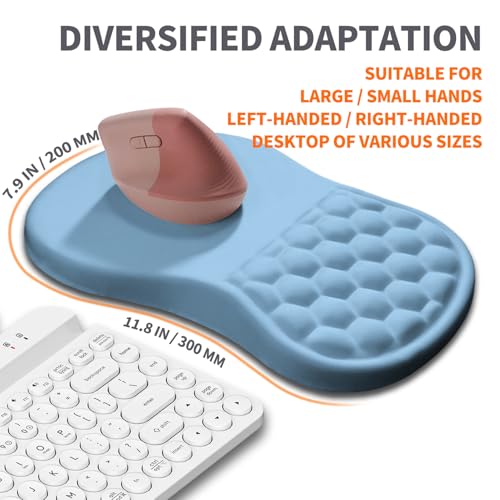 Ergonomic Joint Wrist Support Mouse Pad with Memory Foam Cushion Massage Bump, Carpal Tunnel Pain Relief Mousepad Slope Design for Wrist Rest, 11.8x7.9 in, LightSkyBlue - color: LightSkyBlue