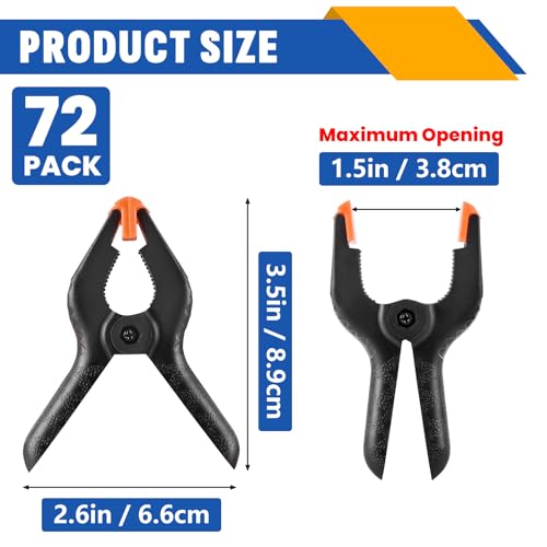 72 Pack 3.5 inch Plastic Spring Clamps, Black Heavy Duty Clips, Backdrop Clips, Plastic Clamps for Crafts, Backdrop Stand, Woodworking, Photography - size: 3.5in-72P