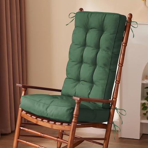 IPYNBAP Rocking Chair Cushion, Waterproof and Fade-Resistant Patio Chair Cushions, Tufted Chair Pads for Rocker Furniture, 18x18 Inch, Indoor/Outdoor Seat Cushions with Ties, Dark Green - color: Dark Green, size: 18"X18"/28"X18"